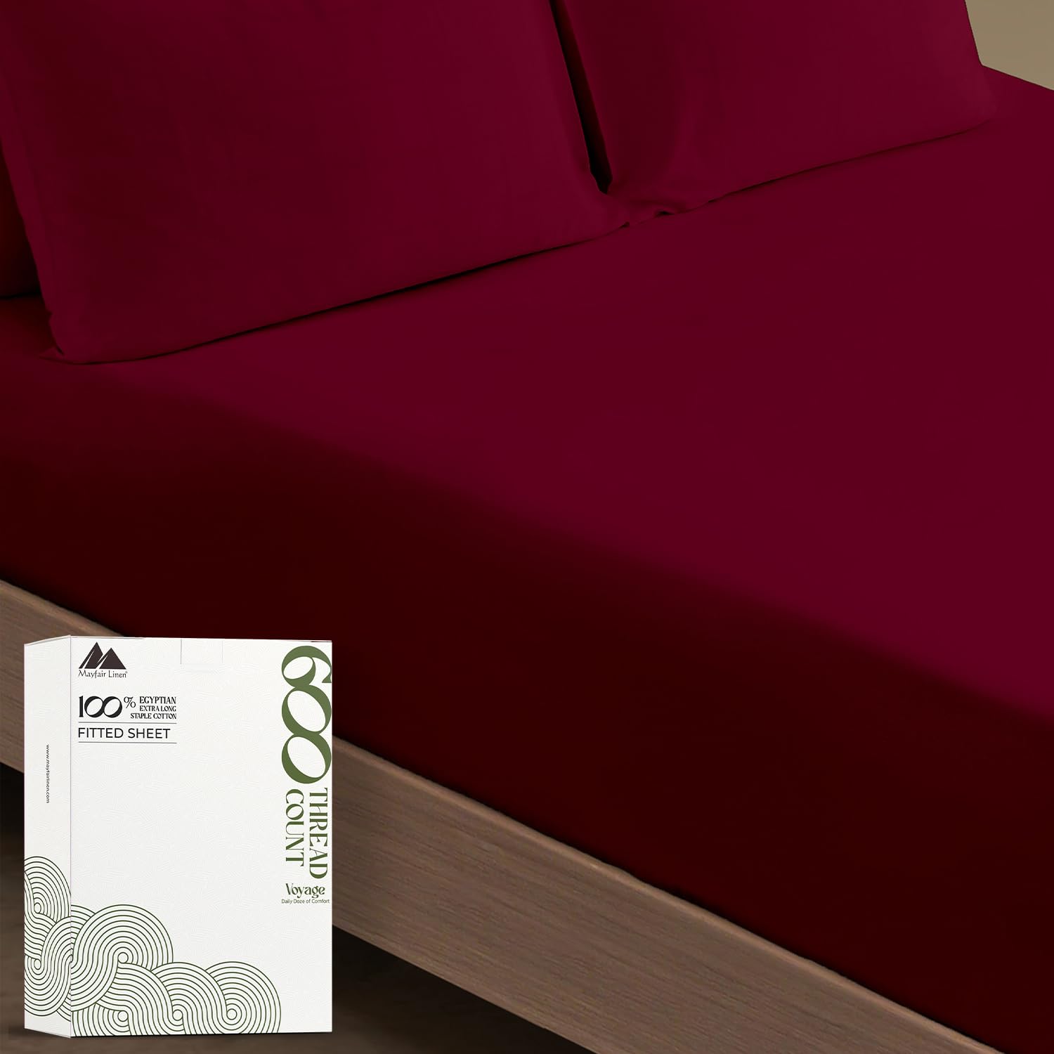 Mayfair Linen 100% Egyptian Cotton California King Fitted Sheet Only - 600 Thread Count Cal King Sheets Deep Pocket Fitted, Soft Cooling Sateen Elastic Bottom Sheet, Fits Mattress Upto 18' - Burgundy