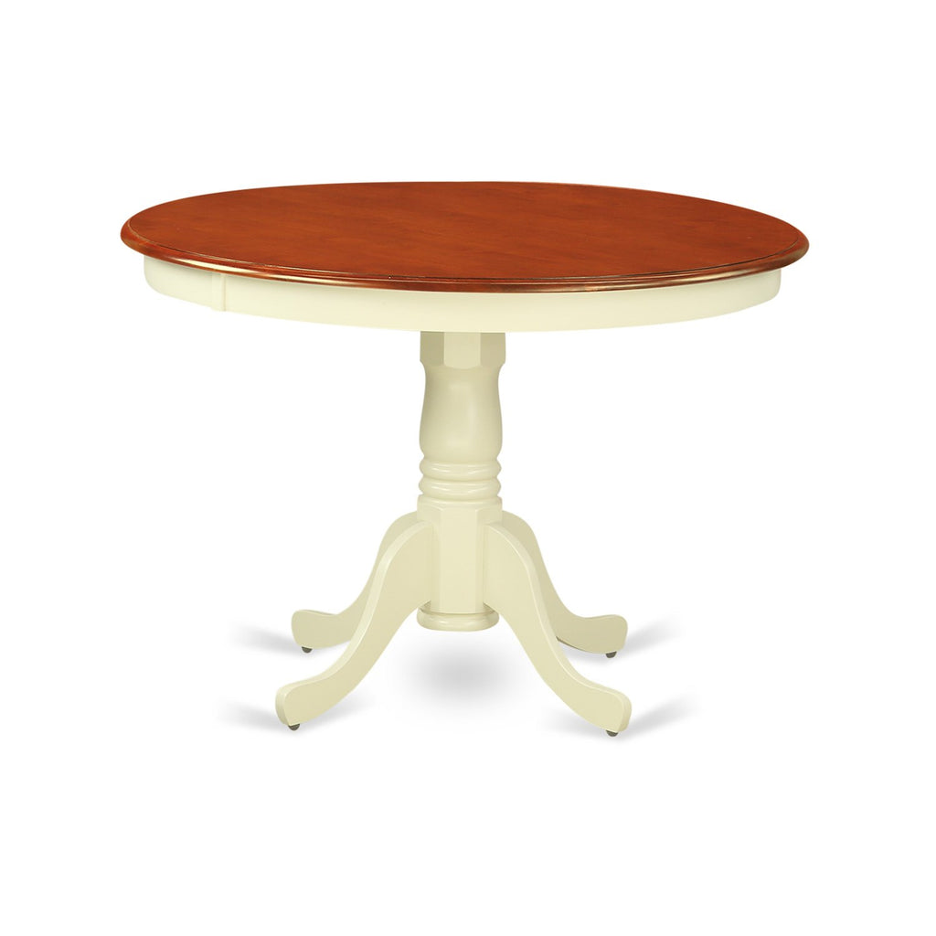 East West Furniture HLDO3-BMK-W 3 Piece Dining Set Contains a Round Dining Room Table with Pedestal and 2 Kitchen Chairs, 42x42 Inch, Buttermilk & Cherry