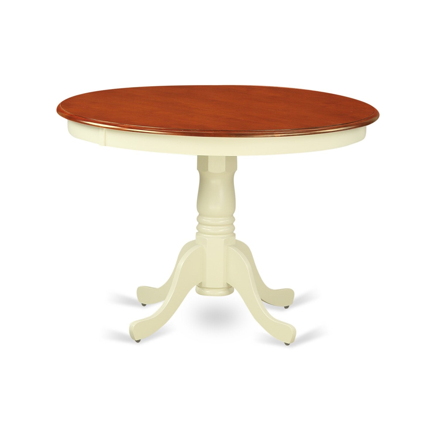 East West Furniture HLAN3-BMK-W 3 Piece Kitchen Table & Chairs Set Contains a Round Dining Room Table with Pedestal and 2 Dining Chairs, 42x42 Inch, Buttermilk & Cherry