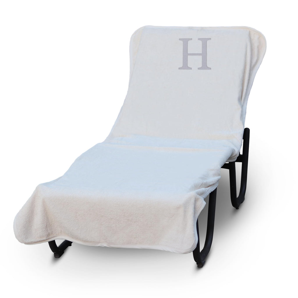 Luxury Hotel & Spa Monogrammed Pool Chaise Lounge Cover, Block Letter Embroidered - Extra Absorbent 100% Turkish Cotton- Soft Terry - Hotel-Style, Standard Size 90' X 29' - White - Silver Letter H