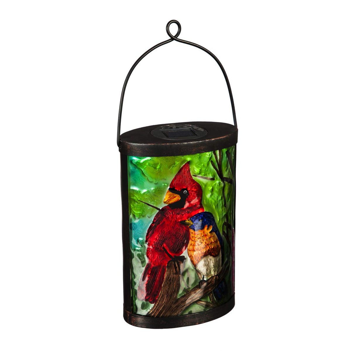 Evergreen Garden Beautiful Summer Cardinal And Blue Bird Painted Solar Lantern - 6 X 4 X 9 Inches Fade And Weather Resistant Out