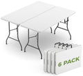 MAKE CHANGES Folding Table 6 Pack, 6 FT Foldable Plastic Table with Carrying Handle, Heavy Duty Portable Fold-in-Half Utility Ta