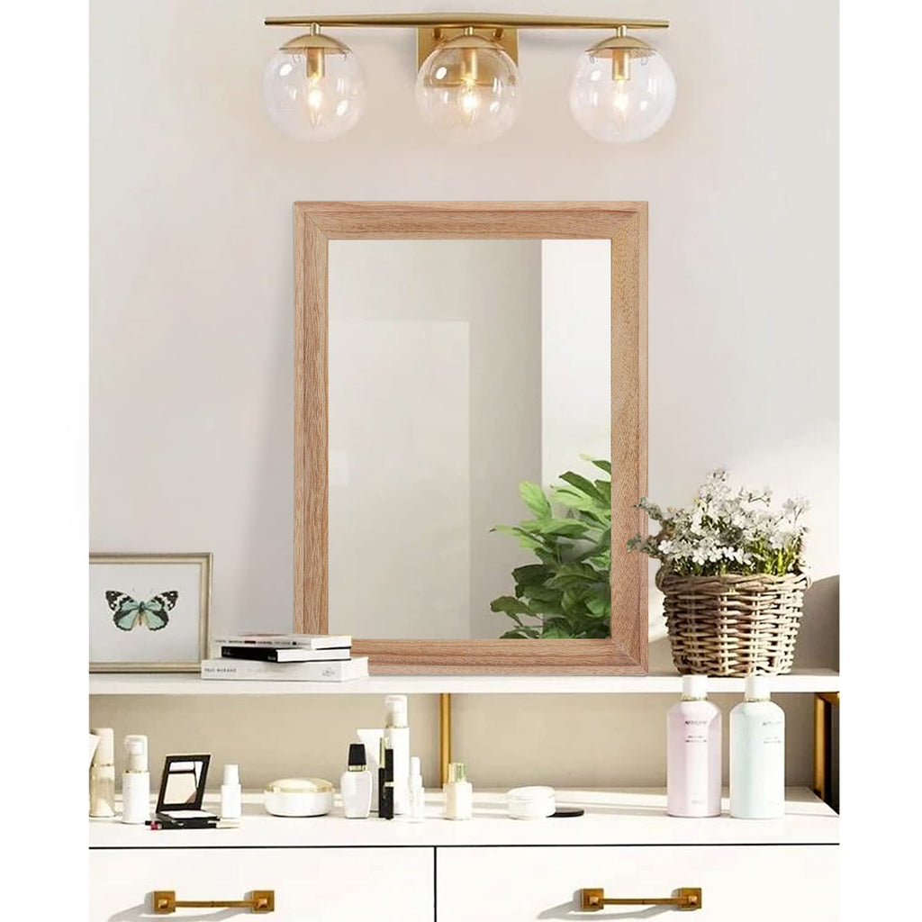 Aazzkang Rustic Mirrors For Wall 20''X16'' Rectangle Wood Frame Mirror Farmhouse Bedroom Bathroom Decorative Hanging Mirror