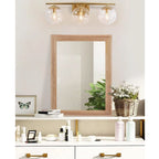 Aazzkang Rustic Mirrors For Wall 20''X16'' Rectangle Wood Frame Mirror Farmhouse Bedroom Bathroom Decorative Hanging Mirror
