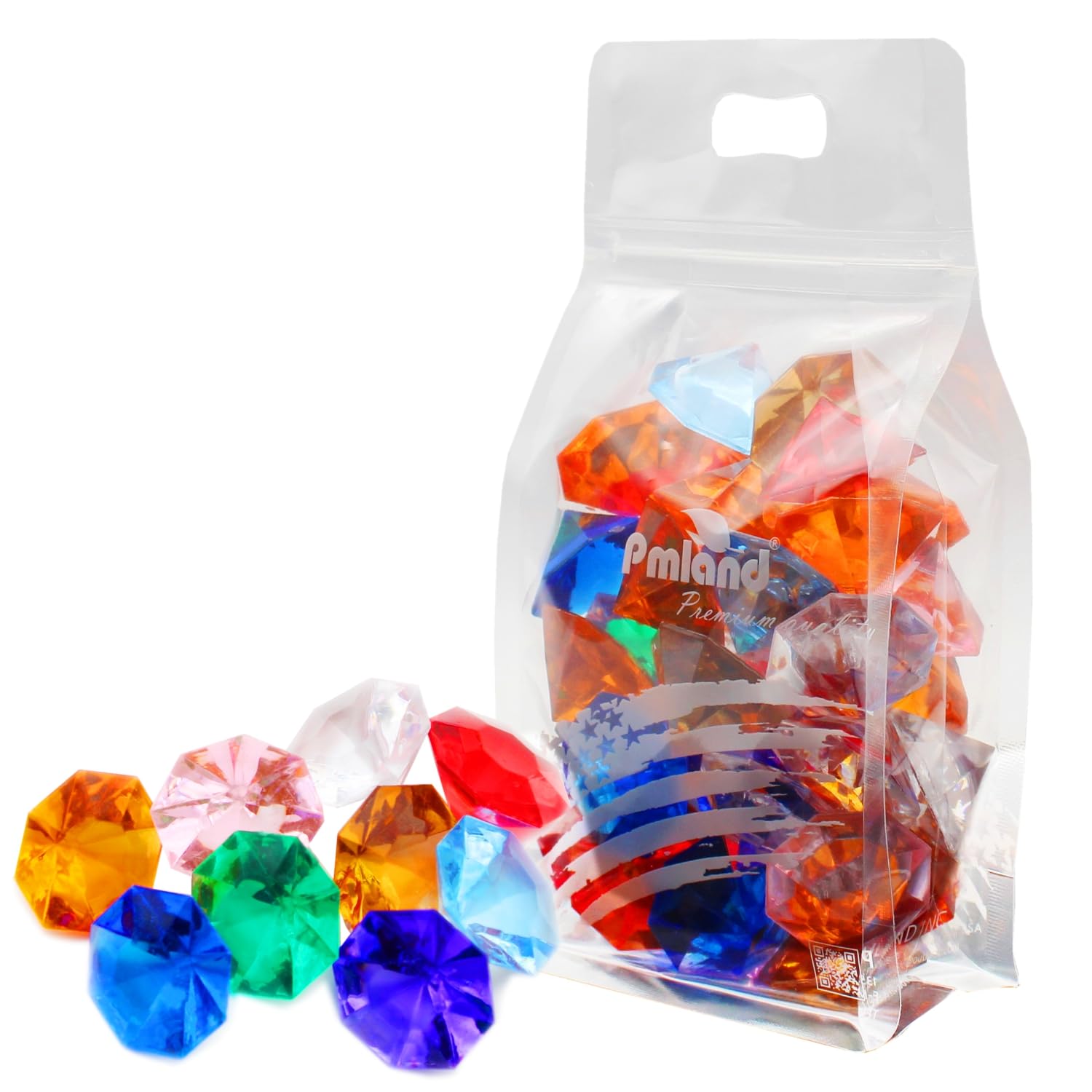 PMLAND Large Acrylic Diamond Gems and Jewels Crystals Treasure Gemstones, 40 + Pieces Assorted Colors
