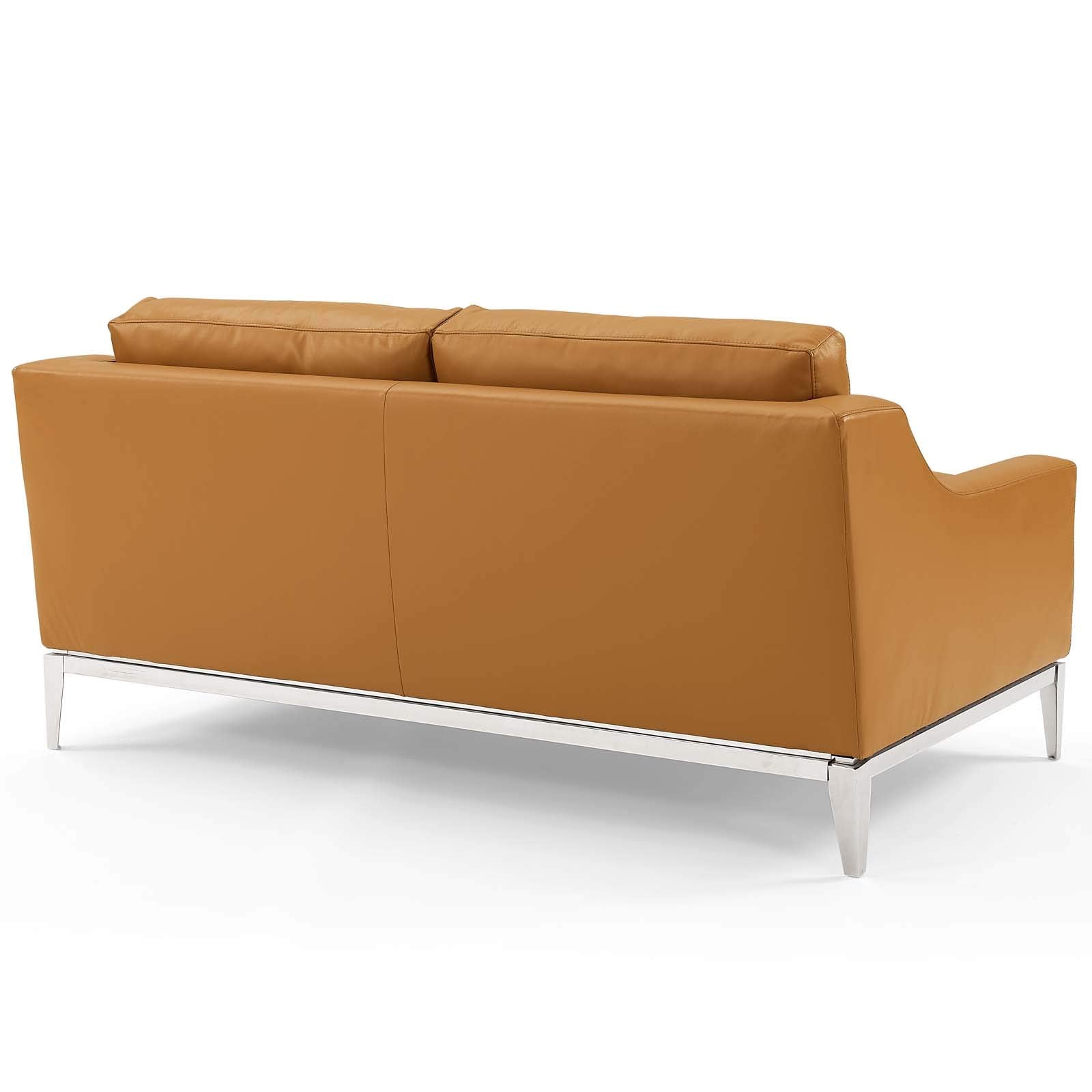 Modway Harness 64&quot; Leather Loveseat In Tan With Stainless Steel Base