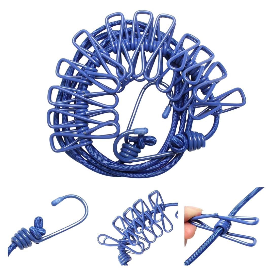 SAKO Portable Travel Clothesline with Clips Elastic Laundry Drying Rope for Socks Towels Clothes Bags Indoor Outdoor Camping Hot
