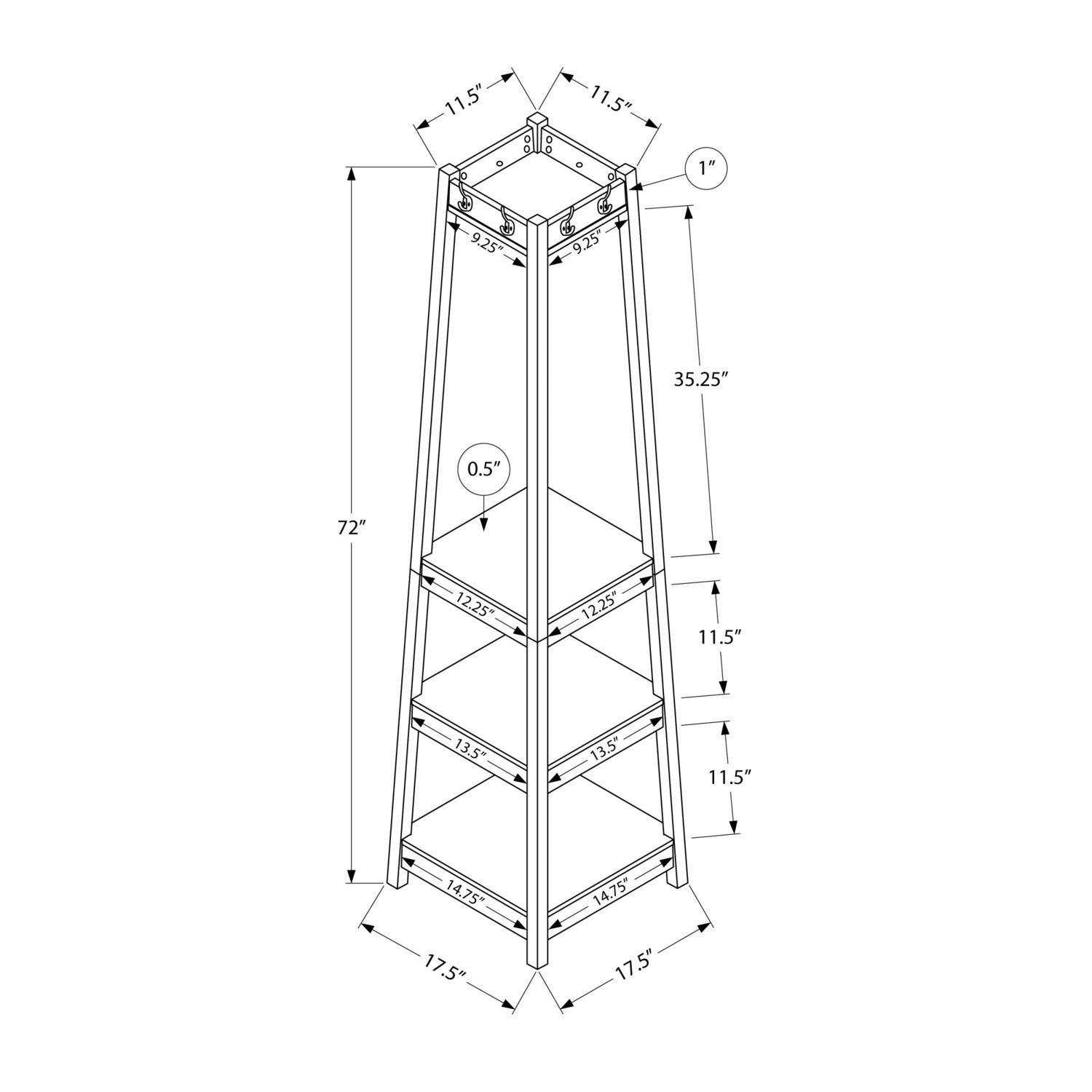 Monarch Specialties 4 Hooks and 3 Shelves Hanger Hanging for Entryway Hallway or Office Free Standing Hall-Tree, Espresso