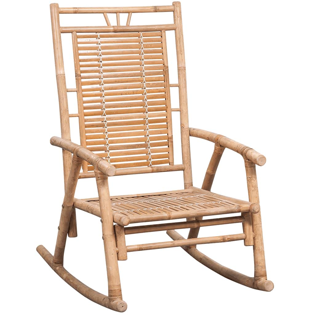 vidaXL Solid Bamboo Rocking Chair with Weather Resistant and Comfortable Red Cushion – Ideal for Indoor and Outdoor Use