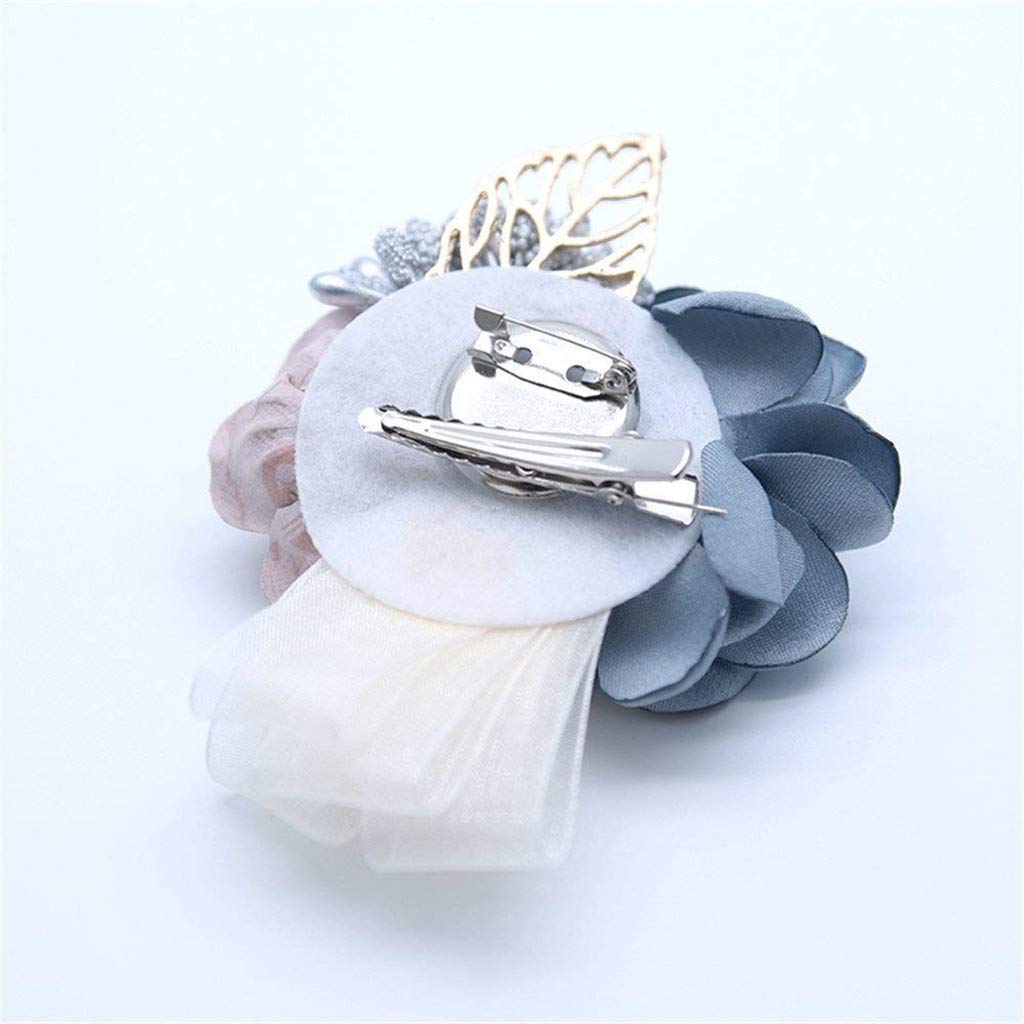 Flonding Rose Wedding Wrist Corsage And Boutonniere Set Party Prom Hand Ribbon Flower Suit Decor (Gray Blue)
