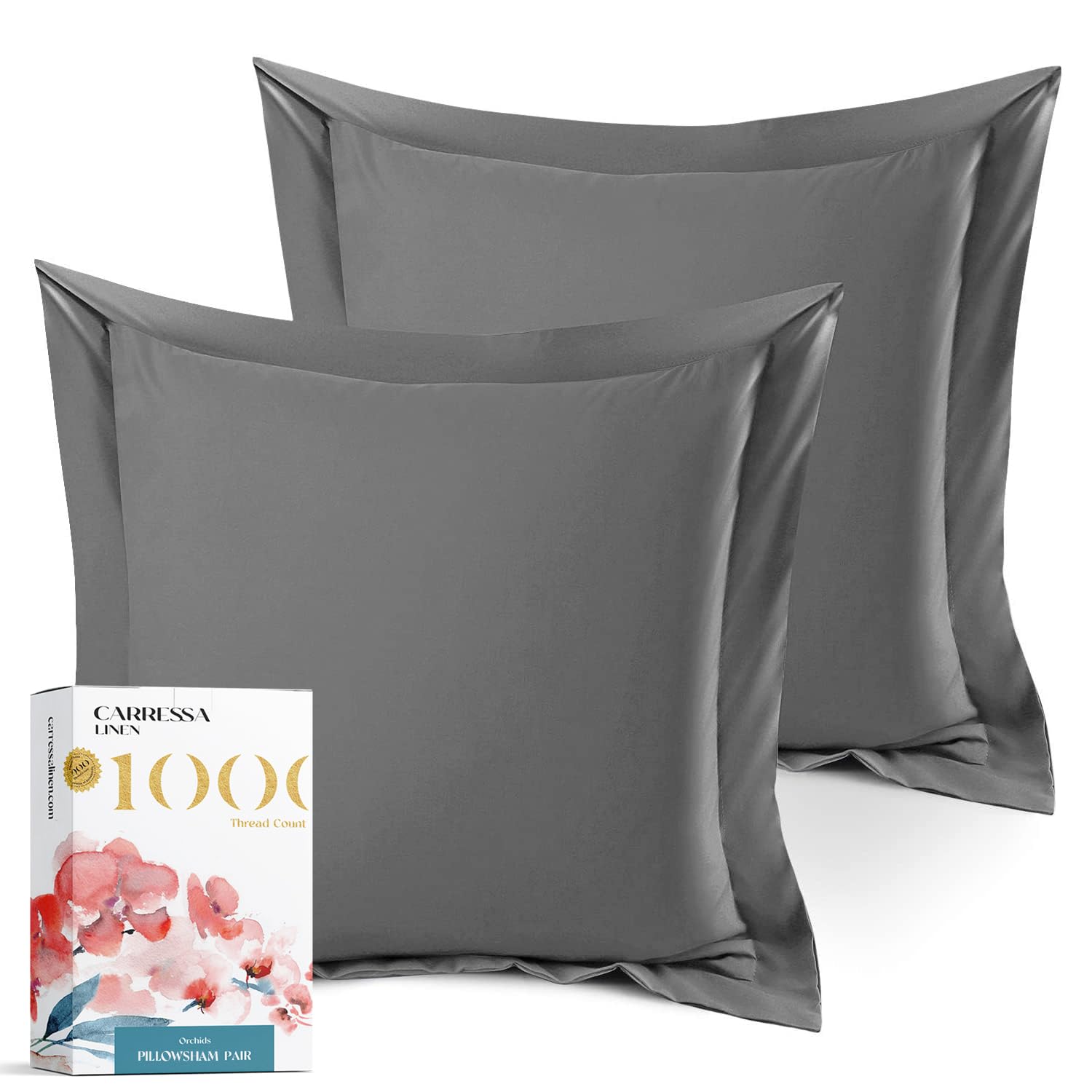 Carressa Linen Egyptian Cotton Pillow Shams With Envelope Closure Dark Grey 1000 Thread Count Cotton Pack Of 2 Euro 18 In X 18 I