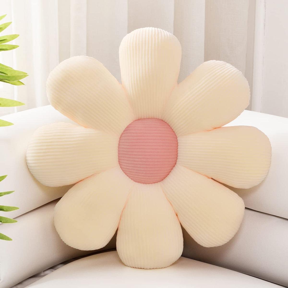 Sioloc Flower Shaped Throw Pillow,Cute Room Decor & Plush Floor Seating Butt Cushion For Bedroom Sofa Chair(Beige,15.7')