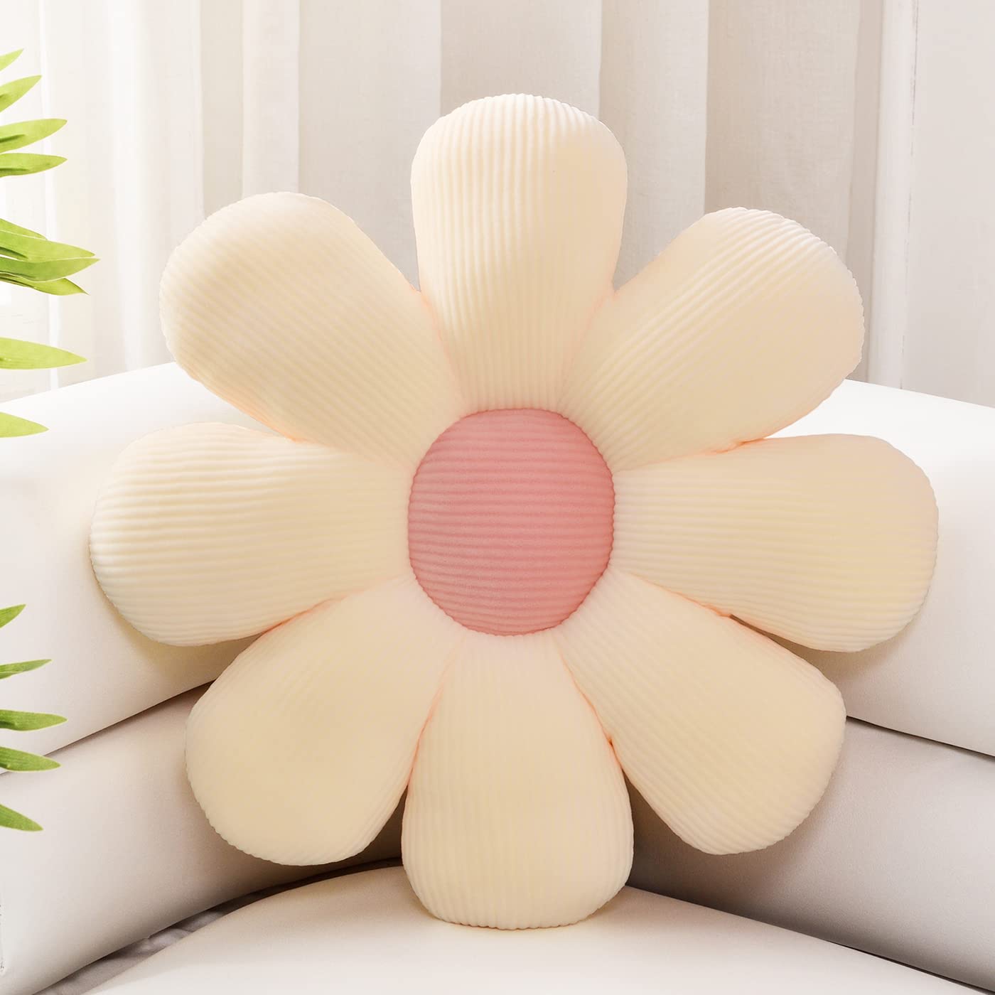 Sioloc Flower Shaped Throw Pillow,Cute Room Decor & Plush Floor Seating Butt Cushion For Bedroom Sofa Chair(Beige,15.7')