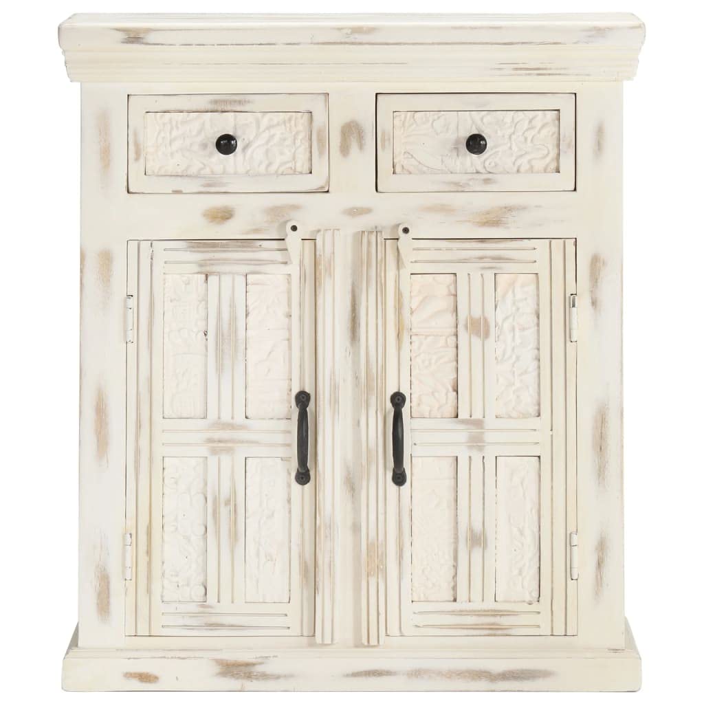 vidaXL Farmhouse-Style Sideboard in White - Robust Solid Mango Wood Construction with Drawer and Cabinet Storage, Elegant Polished, Painted and Lacquered Finish