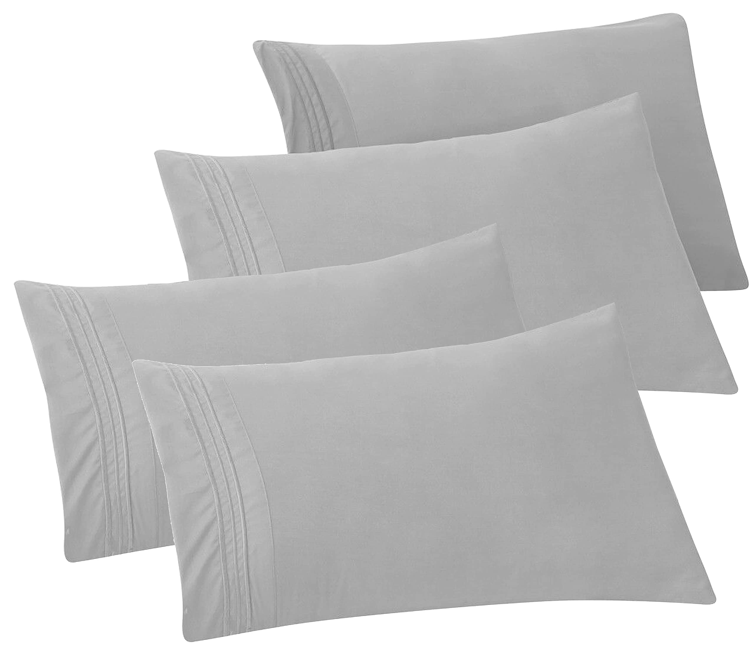 Elegant Comfort 4-Pack Solid Pillowcases 1500 Thread Count Egyptian Quality - Easy Care, Smooth Weave, Wrinkle And Stain Resistant, Easy Slip-On, 4-Piece Set, King Pillowcase, Silver