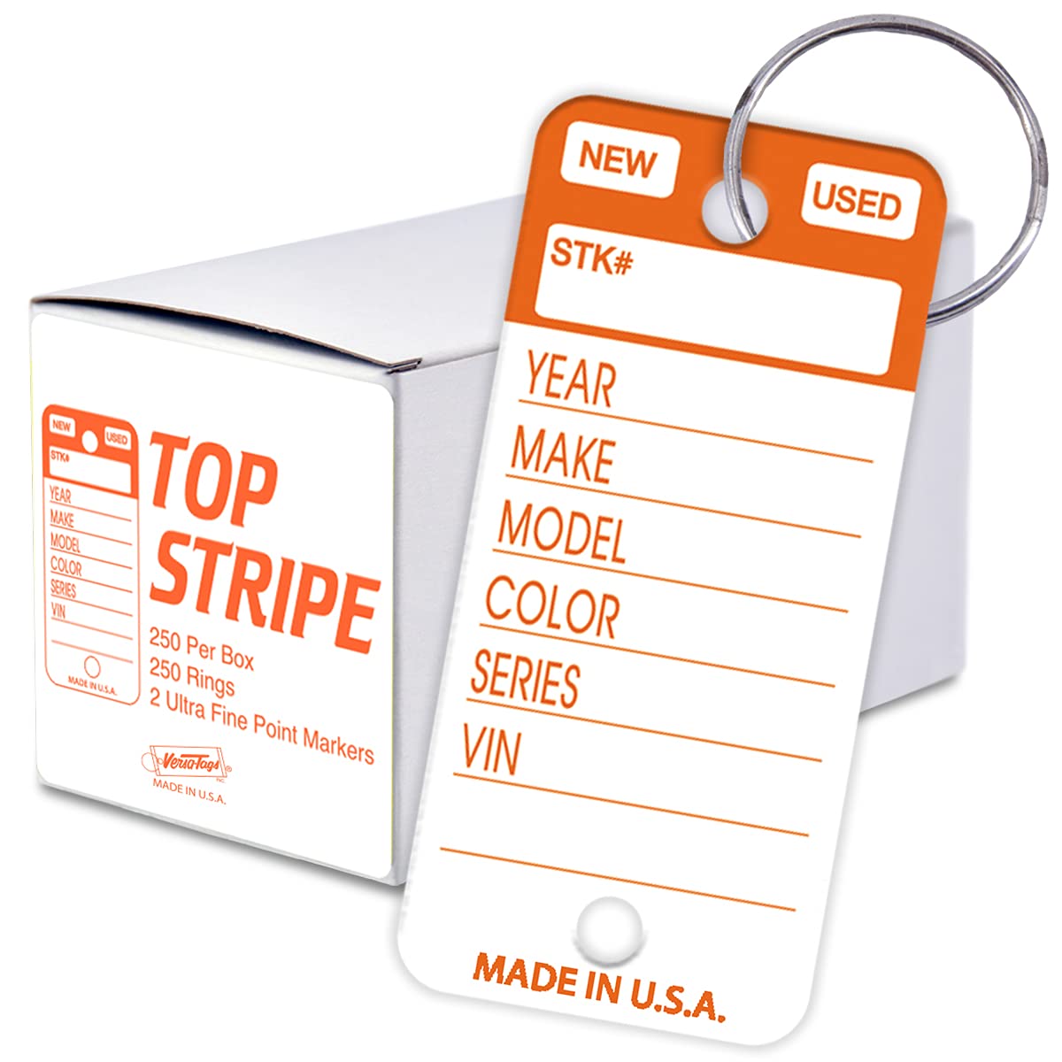 Versa-Tags Top Stripe Key Tags, 250 Car Key Tags Write On Heavy Duty Plastic Key Tags, And White Tear Proof Vinyl Poly Key Tags