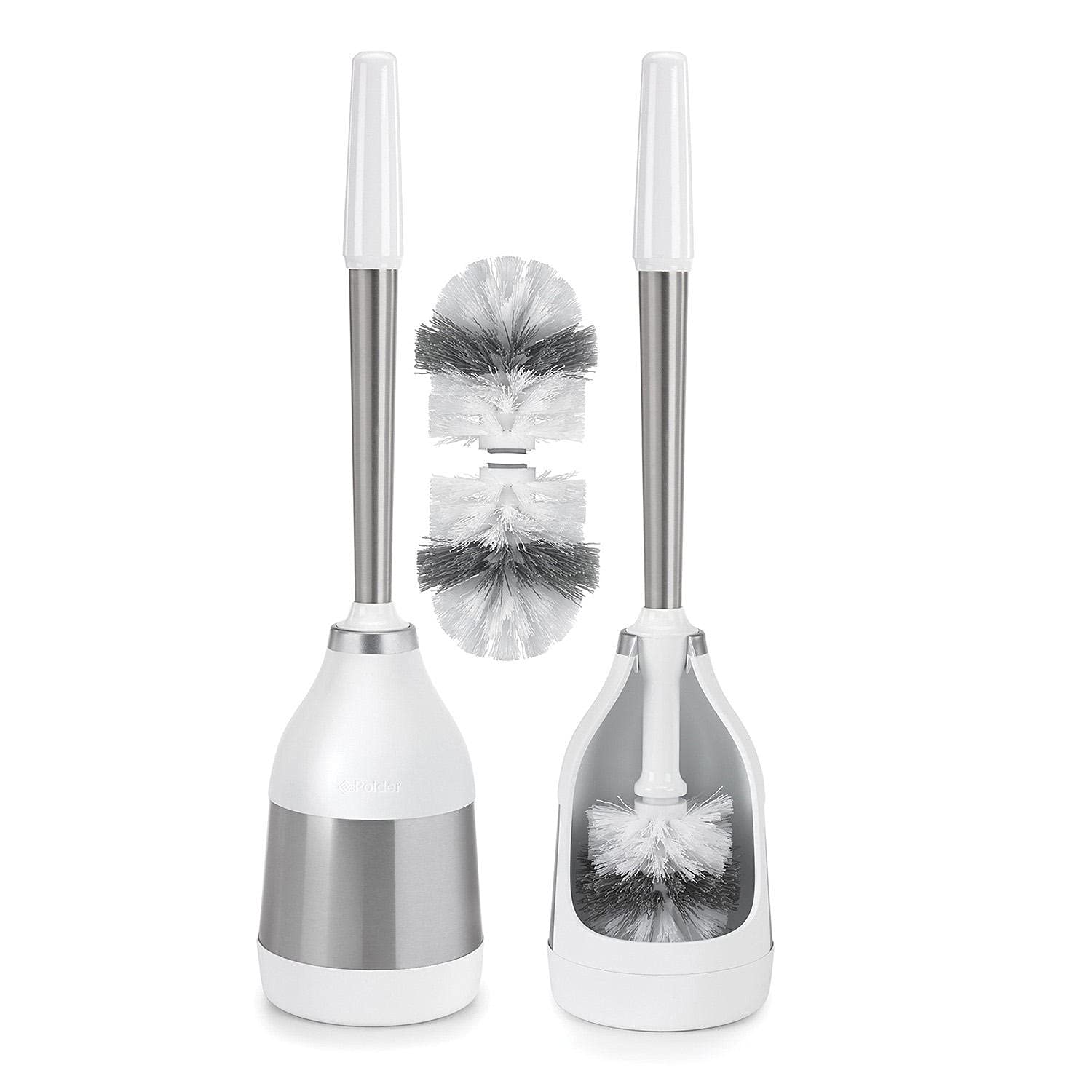 Polder Stainless Steel Toilet Brush Caddy Black 2 Pack + 2 Replacement Brush Heads
