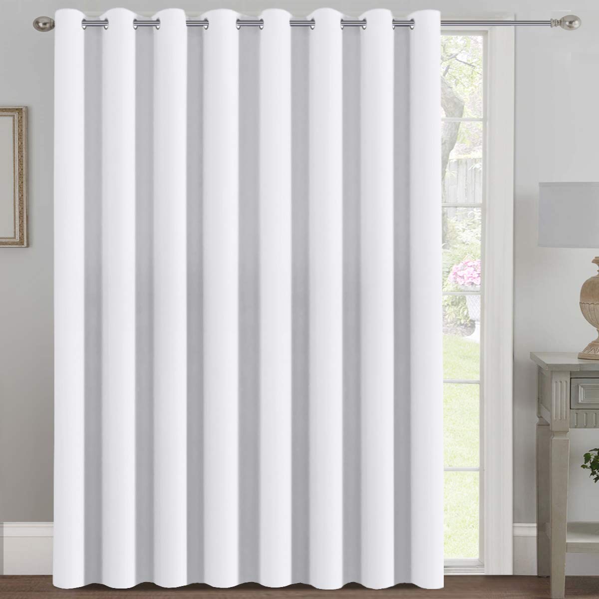 H.VERSAILTEX Patio White Curtains 100x84 Inches for Sliding Door Extral Wide Blackout Curtain Panels Thermal Insulated Room Divi
