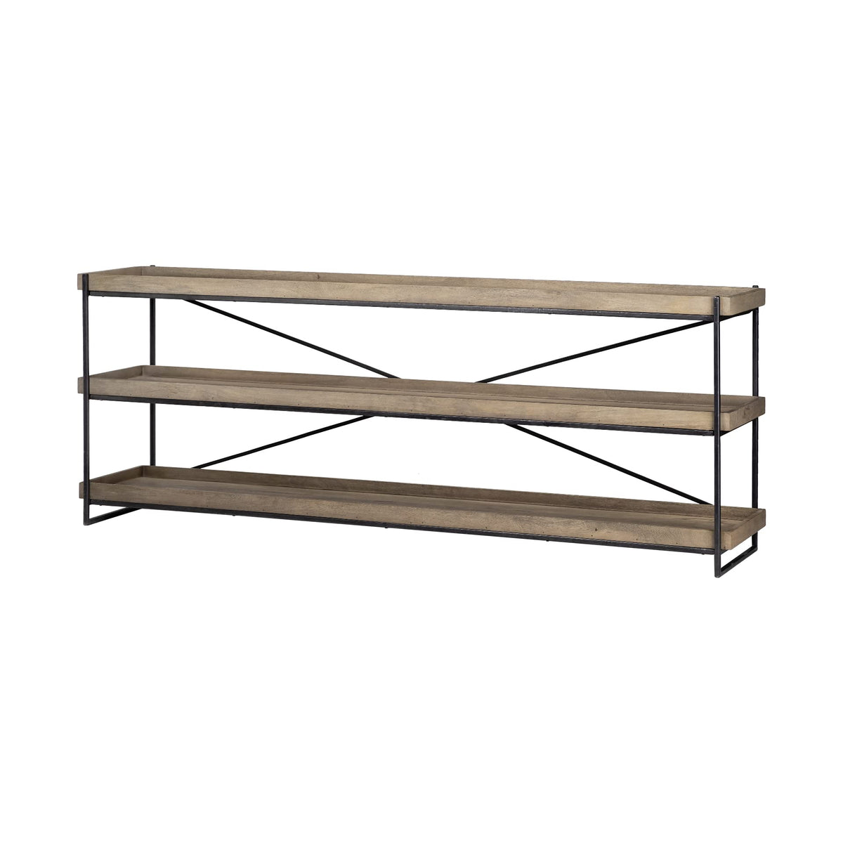 HomeRoots Light Brown, Black Light Brown Mango Wood Finish Console Table with Matte Black Iron Frame