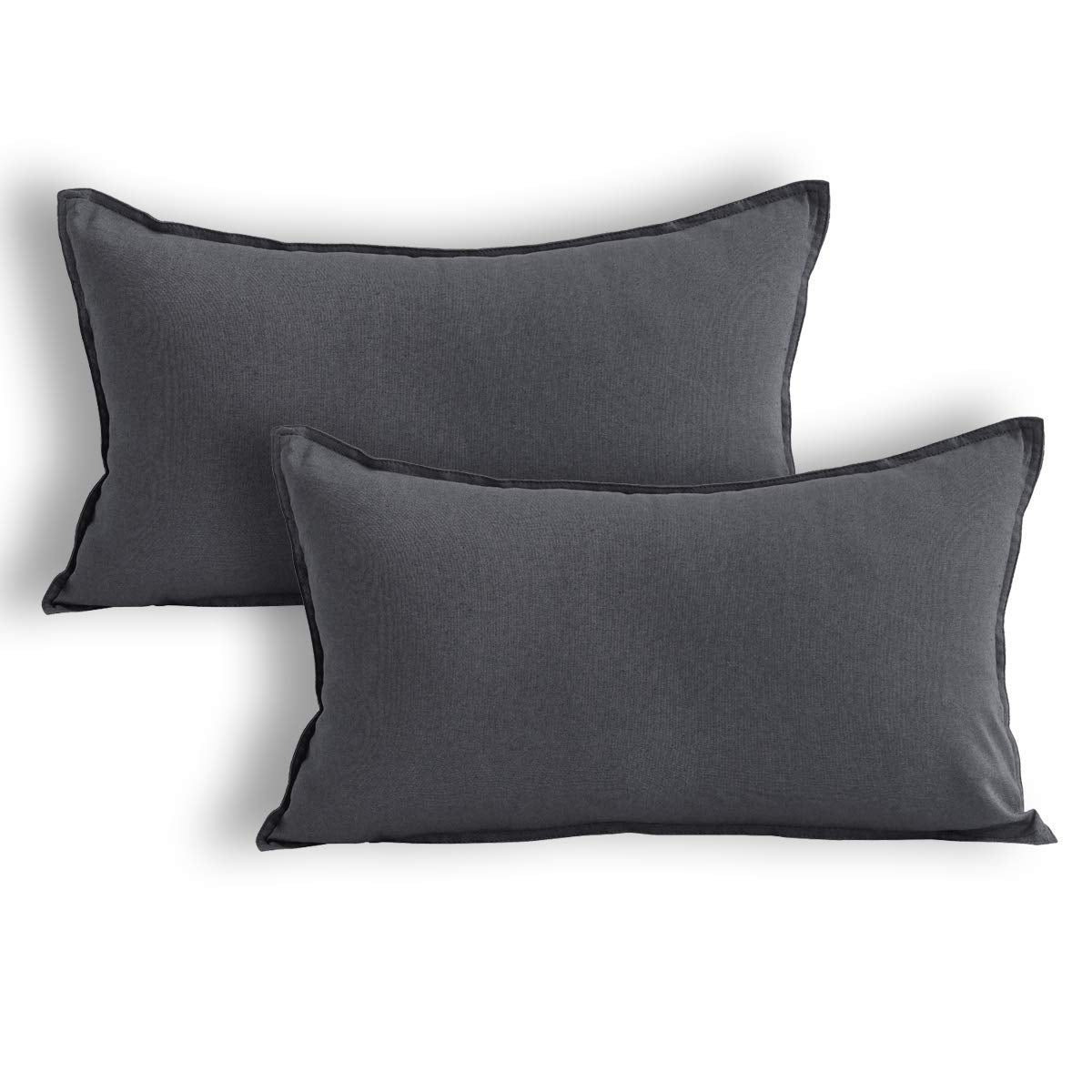 Jeanerlor Natural Cotton Linen Decorative Lumbar Throw Pillow Case Dark Grey Cushion Cover With Twin Needles Stitch On Edge,For