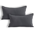 Jeanerlor Natural Cotton Linen Decorative Lumbar Throw Pillow Case Dark Grey Cushion Cover With Twin Needles Stitch On Edge,For
