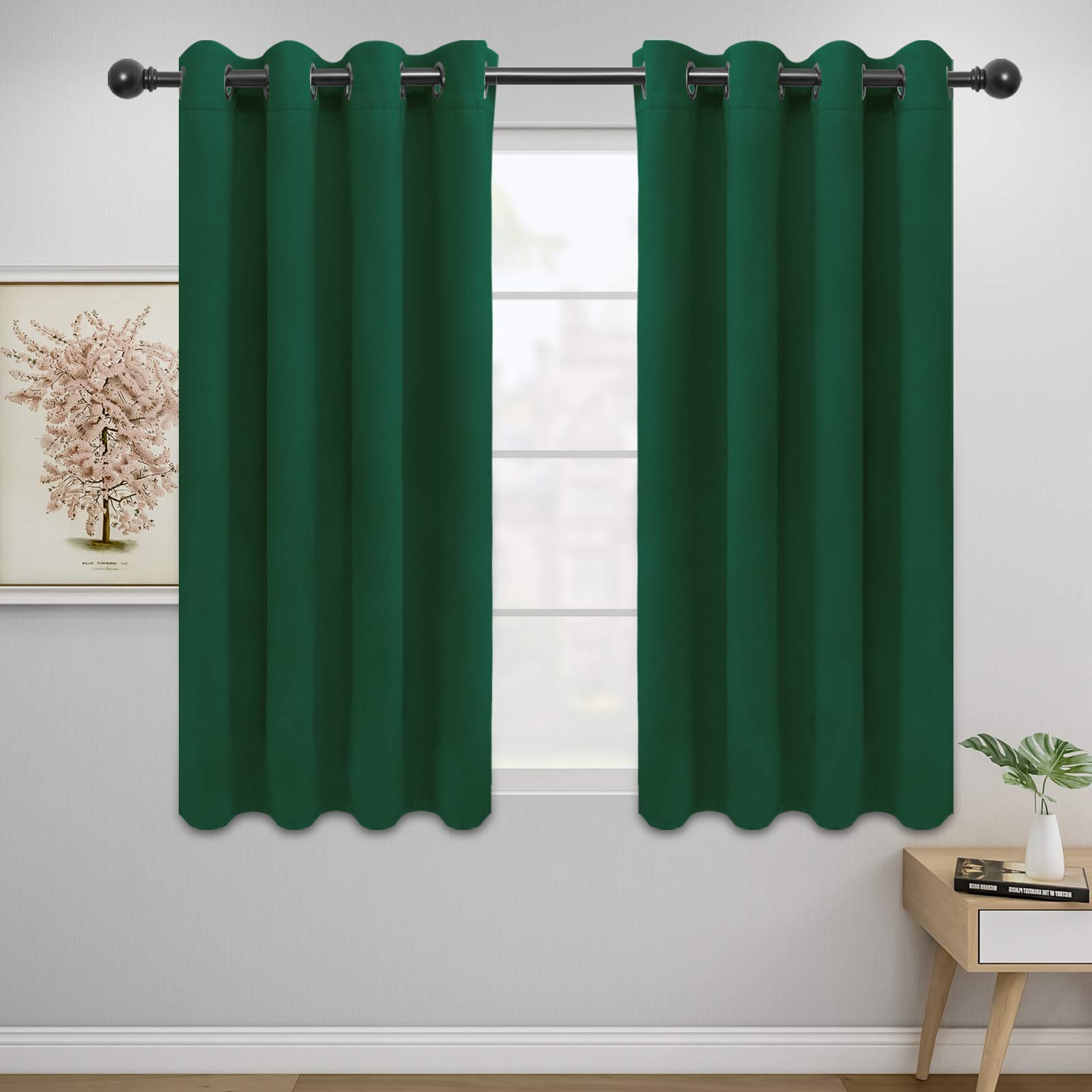 Easy-Going Blackout Curtains For Bedroom, Solid Thermal Insulated Grommet And Noise Reduction Window Drapes, Room Darkening Curtains For Living Room, 2 Panels(52X46 In,Dark Green)