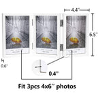 3 Picture Frame 4X6 Triple Hinged Mdf Wood With Glass Front Three Opening Photo Frame Stand Vertical On Tabletop, White