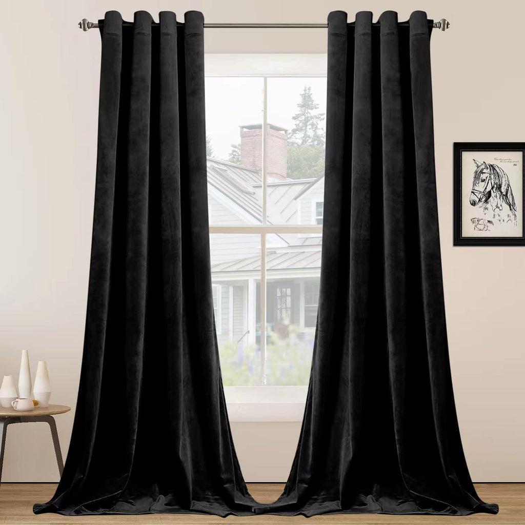 SMILETIME Lake Blue 84 in Long Velvet Curtains with Grommet, Thermal Insulated Super Soft Privacy Noise Reducing Light Blocking 