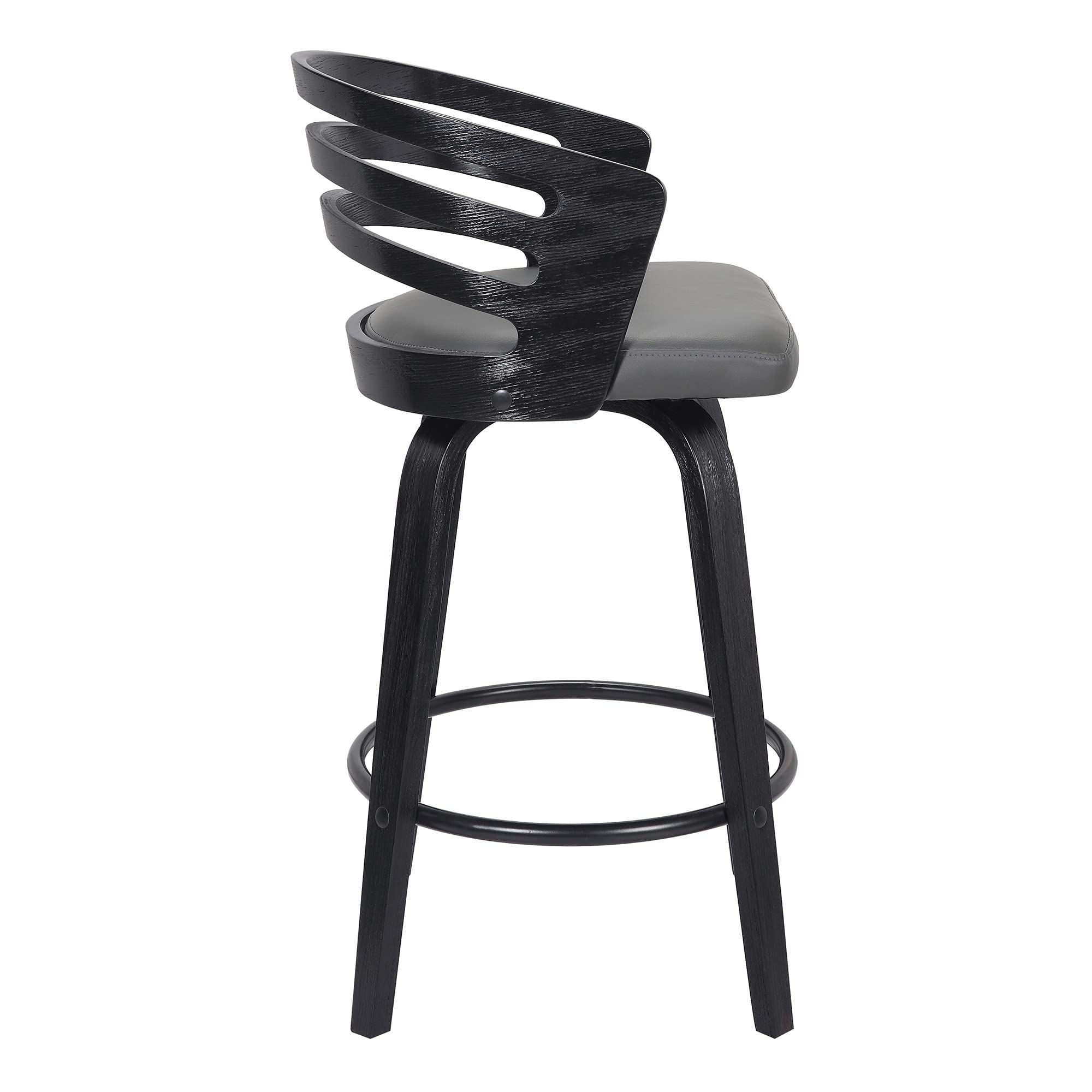 HomeRoots Black Steel,Faux Leather,Plywood 26' Gray Modern Faux Leather Swivel Bar Stool