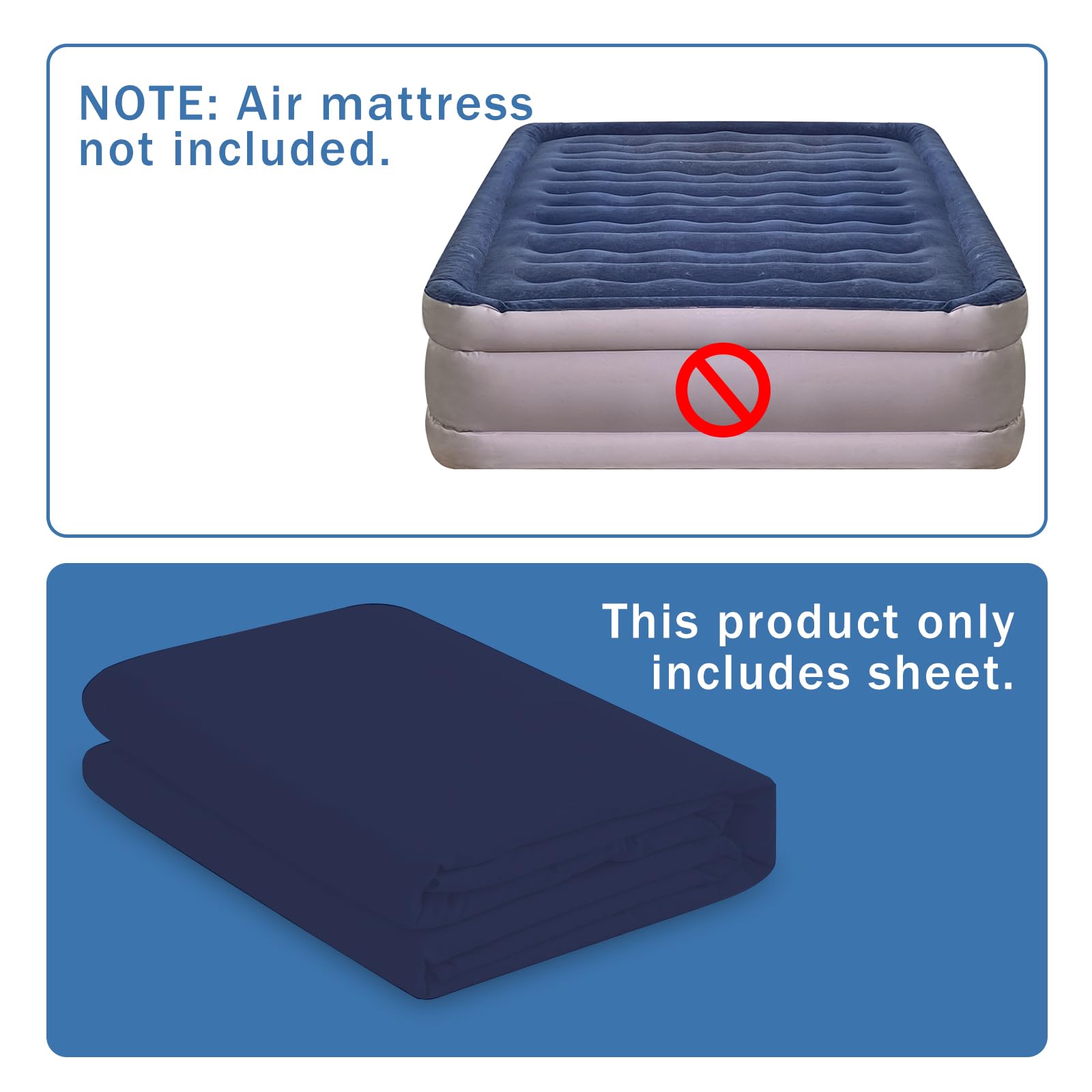 Bedecor Air Bed Sheets For Mattress Cover Removable Bed And Elastic Band Super Soft And Breathable & Deep Up To 21'' Blue Queen