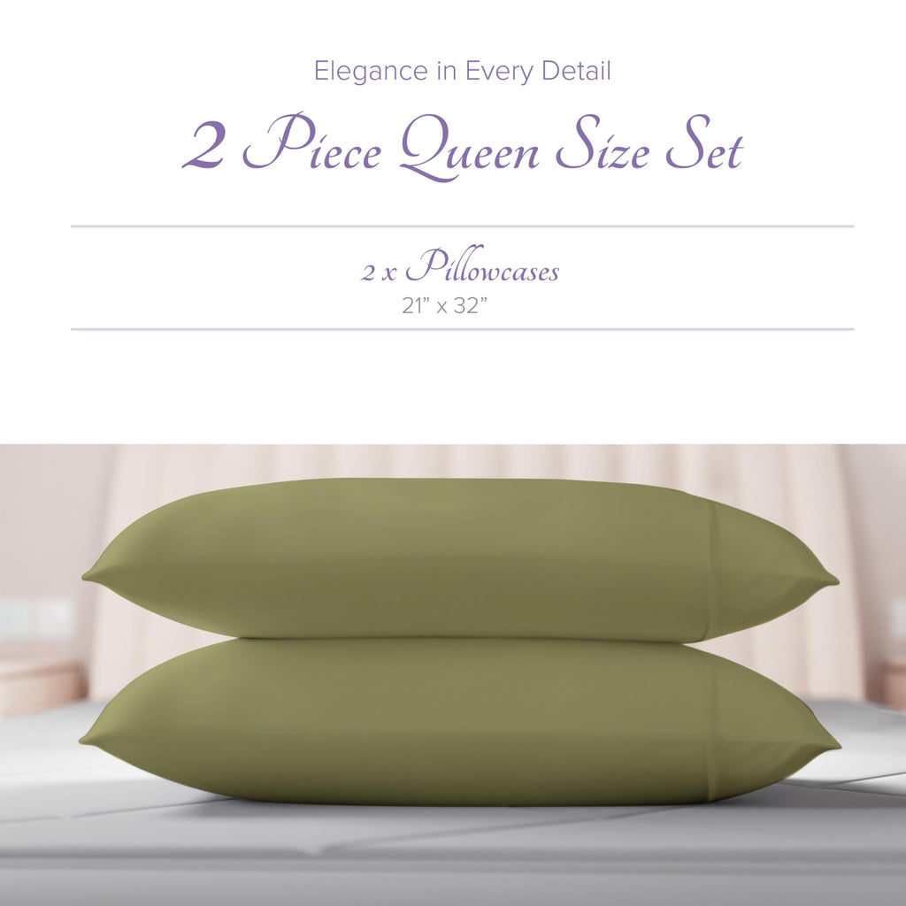 Carressa Linen 100% Egyptian Cotton Pillow Cases Set Of 2-600 Thread Count Sage Green Standard/Queen Pillowcase For Sleeping, So