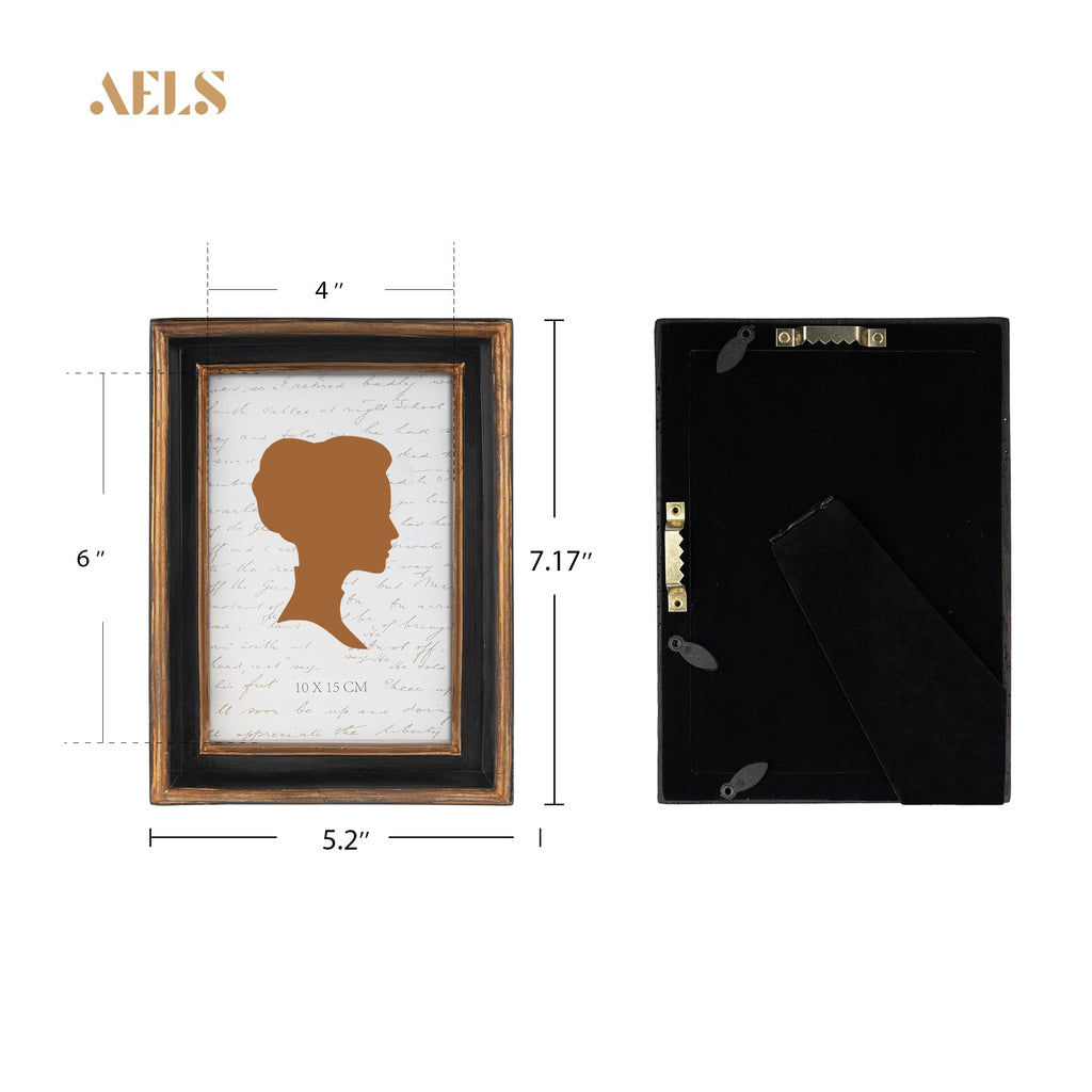 Aels 4X6 Inch Vintage Picture Frame, Elegant Luxury Antique Photo Frames With Glass Front, Photo Display, Tabletop Wall Hanging,