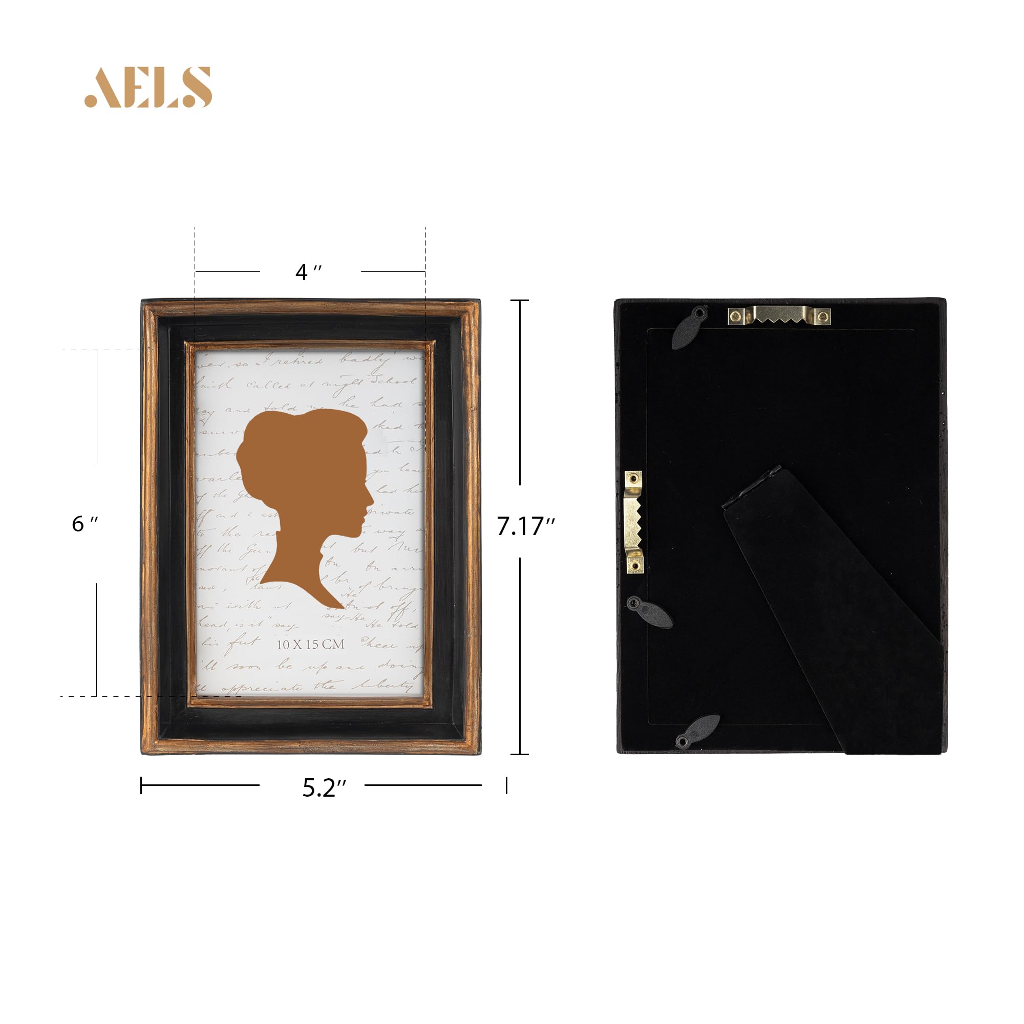 Aels 4X6 Inch Vintage Picture Frame, Elegant Luxury Antique Photo Frames With Glass Front, Photo Display, Tabletop Wall Hanging,