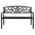 CIPACHO Outdoor Cast Aluminum Patio Bench, Garden Bench with Curved Legs Rose Pattern,Porch Bench Chair for Park Balcony Backyar