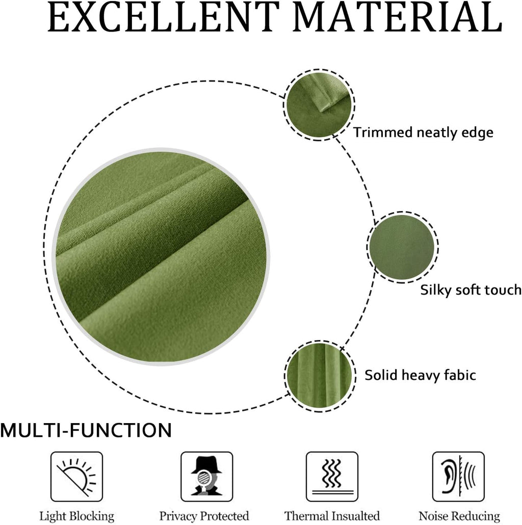 Smiletime Green 90In Long Velvet Curtains With Grommet, Thermal Insulated Super Soft Privacy Noise Reducing Light Blocking Velve