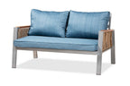 Baxton Studio Nicholson Modern and Contemporary Blue Fabric Upholstered and Grey Finished Metal with Brown Finished PE Rattan 4-Piece Outdoor Patio Lounge Set