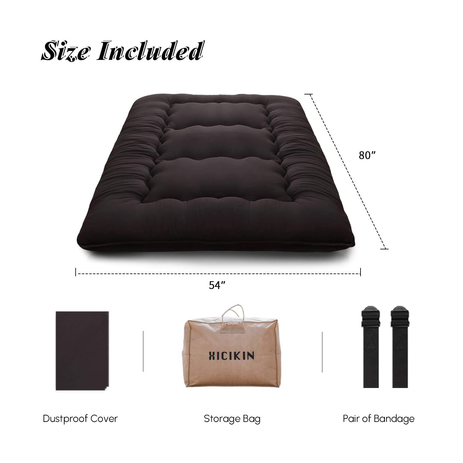 Xicikin Japanese Floor Mattress, Japanese Futon Mattress Foldable Mattress, Roll Up Mattress Tatami Mat With Washable Cover, Easy To Store And Portable For Camping, Black, Twin Full Queen…