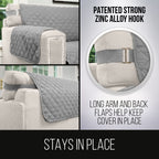 Sofa Shield Chair Slip Cover With Patented Strap, Cushion Protector, Reversible Stain And Dog Tear Resistant Slipcover, Quilted Microfiber 48” Seat, Washable Covers For Dogs Pets Kids Lt Gray Charcoal