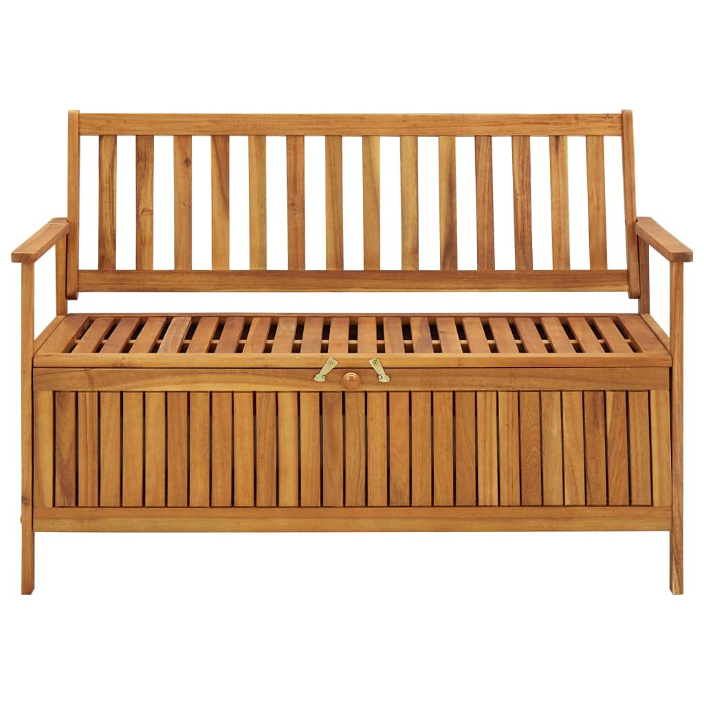 vidaXL 47.2" Patio Storage Bench, Solid Acacia Wood, Outdoor Garden Furniture with Ample Storage Space and Comfortable Seating