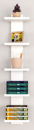Captiver Engineered Wooden Wall Mount Open Books Rack Shelf Donald Tier 5 (Matte Finish,White) Ii Space Saver For Home Living Ro