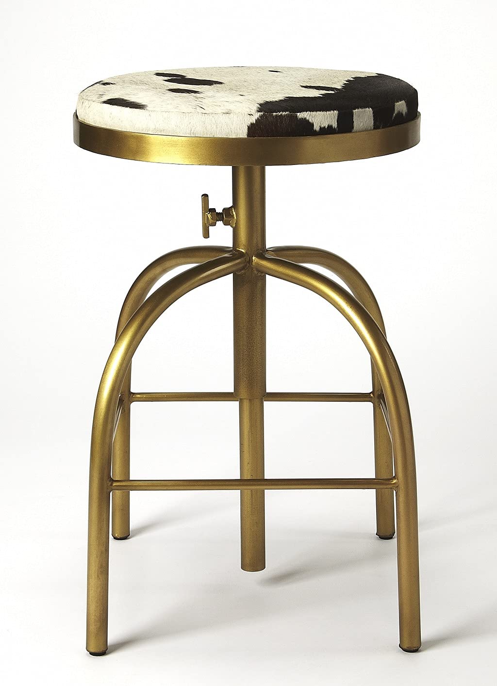 HomeRoots Multi-Color Iron (Gold Finish), Hair-on-Hide, Urethane Foam Hair on Hide Leather Bar Stool