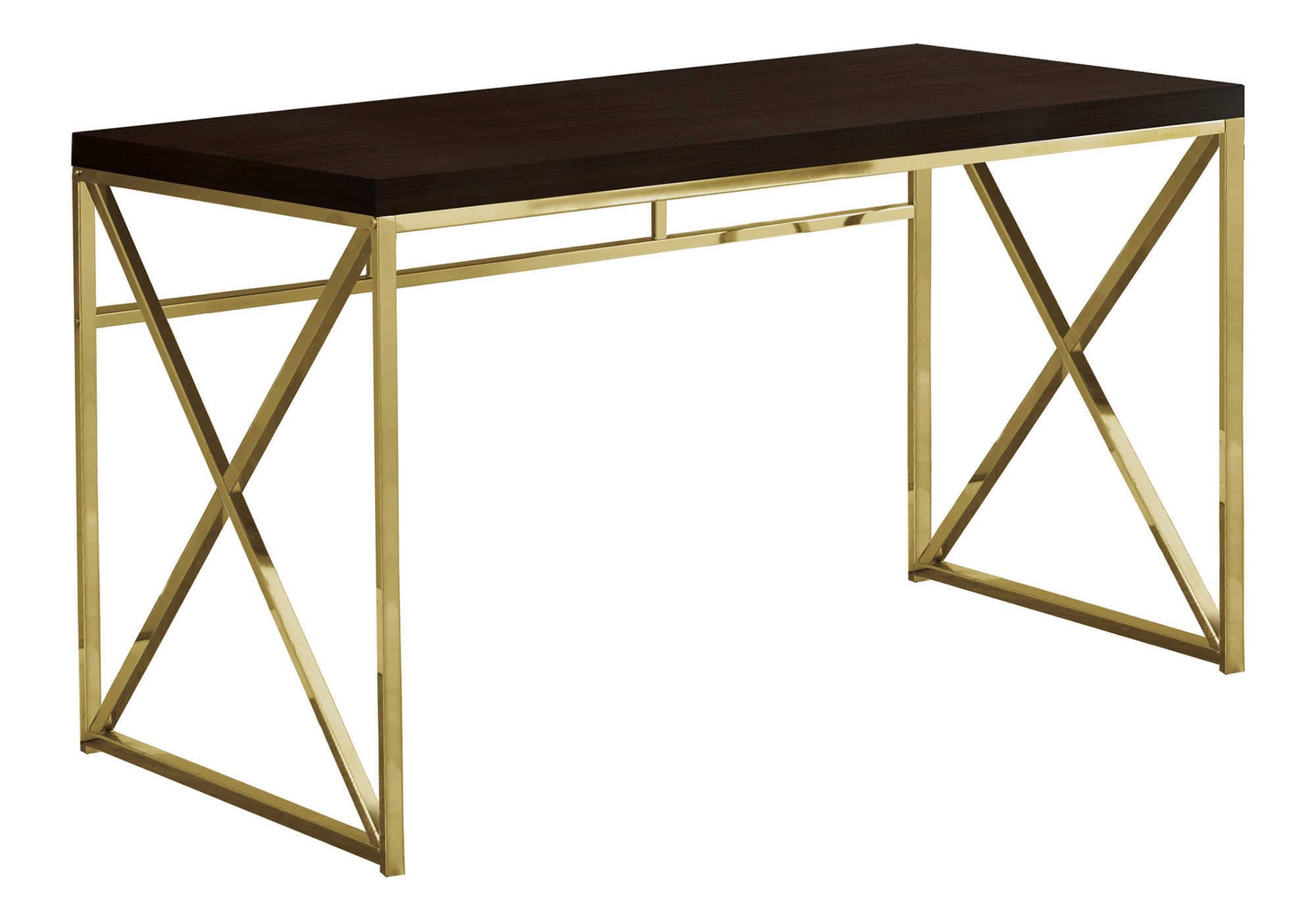 Monarch Specialties I 7201 Computer Desk, Home Office, Laptop, Work, Metal, Laminate, Brown, Gold, Contemporary, Modern