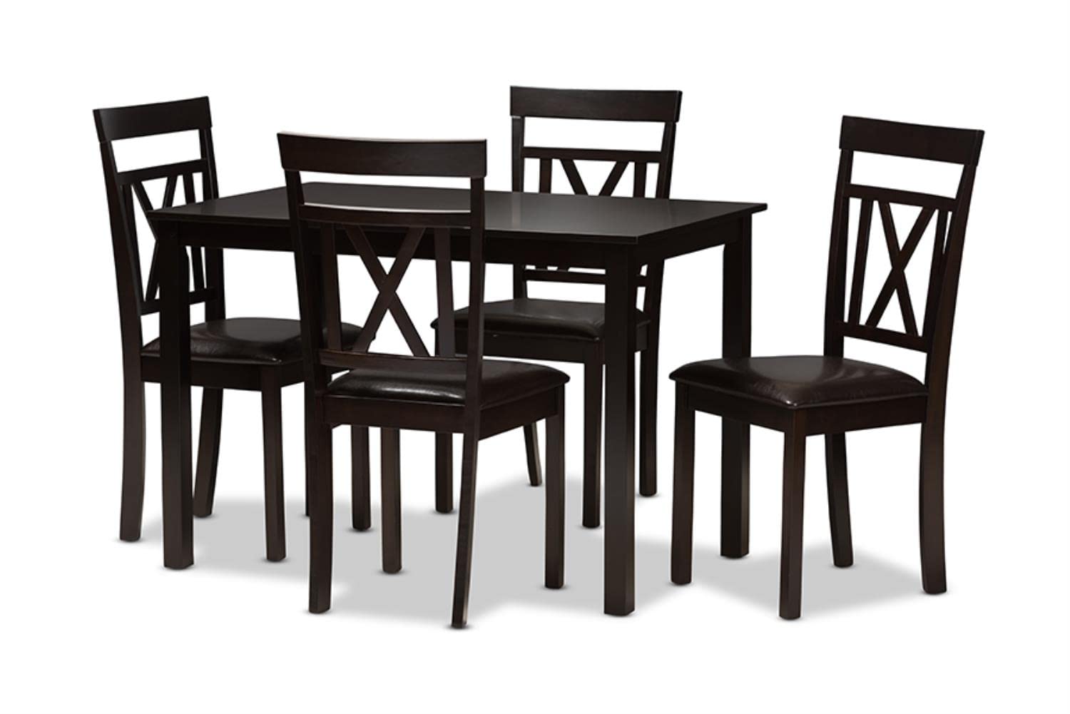 Baxton Studio Rosie Modern And Contemporary Dark Brown Faux Leather Upholstered 5-Piece Dining Set