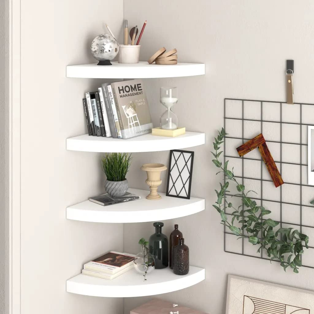 vidaXL Floating Corner Shelves 4 pcs White 13.8&quot;x13.8&quot;x1.5&quot; MDF