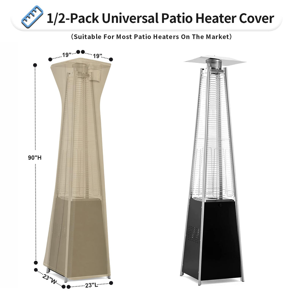 Outdoorlines Waterproof Outdoor Patio Heater Covers With Zipper And Storage Bag, Dust-Proof Uv-Resistant Windproof Propane Heavy Duty Heater Cover For Standing Heater, 2 Packs-90Hx23Lx23W Inch Camel