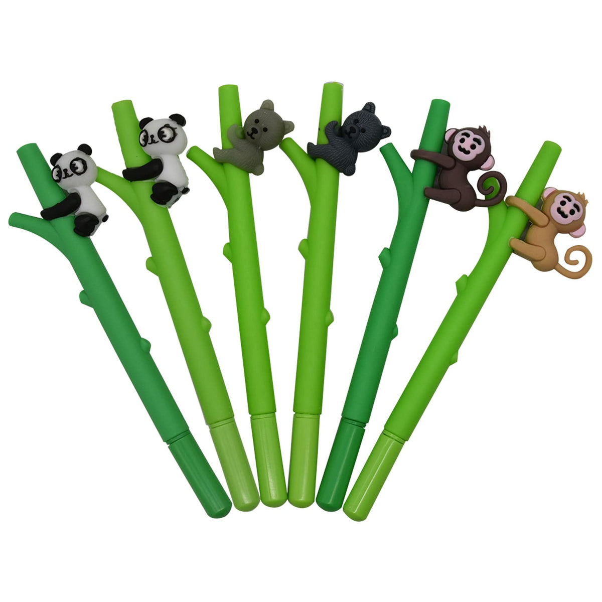 Maydahui 12 Pcs Tree Climbing Monkey Panda Bear Rollerball Pen Cute Cartoon Animal Pens Soft Silicone Black Ink For Party Office