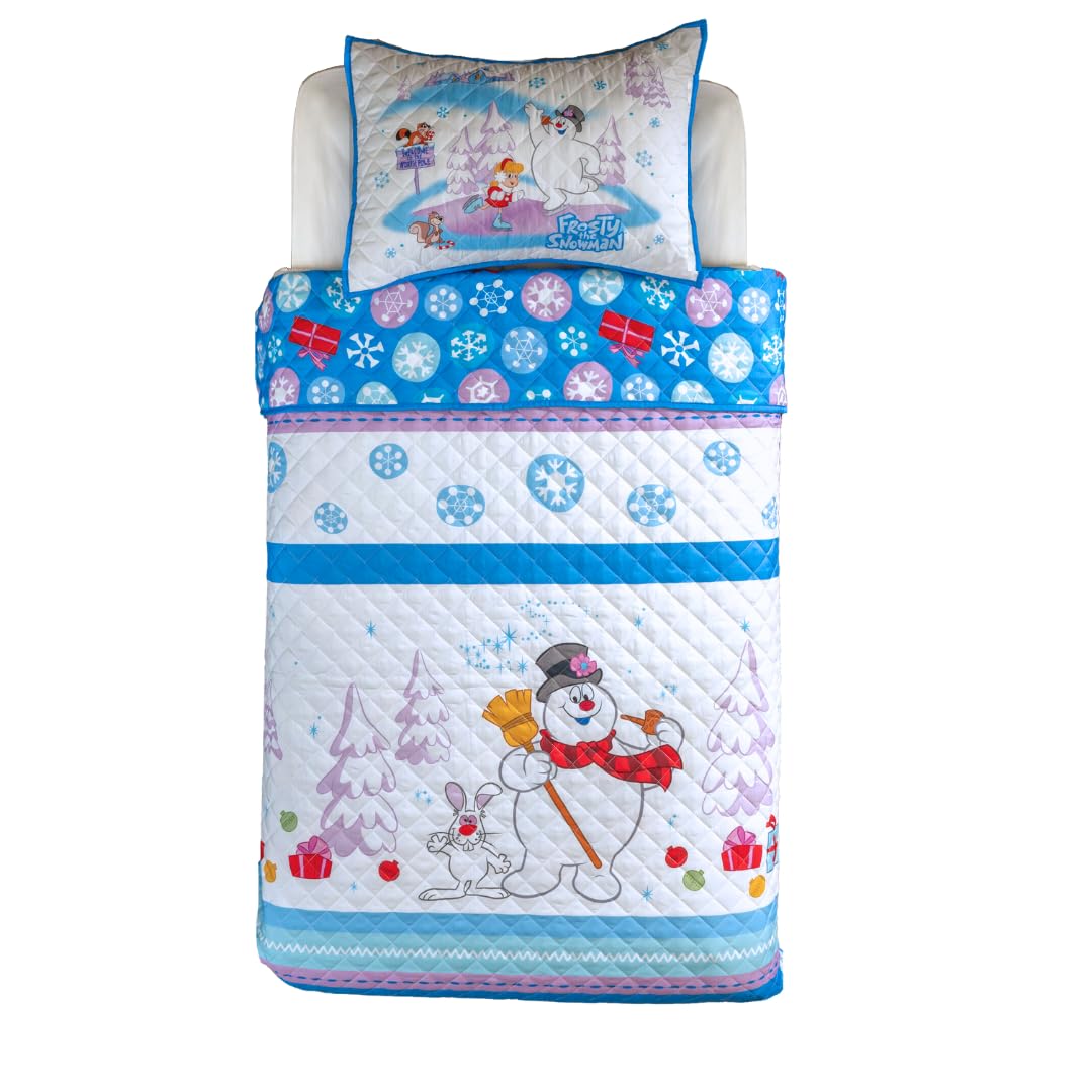 Franco Frosty The Snowman Holiday & Christmas Quilt Bedding Super Soft 2 Piece Pillow Sham And Quilt Set, Twin Size 68' X 86',