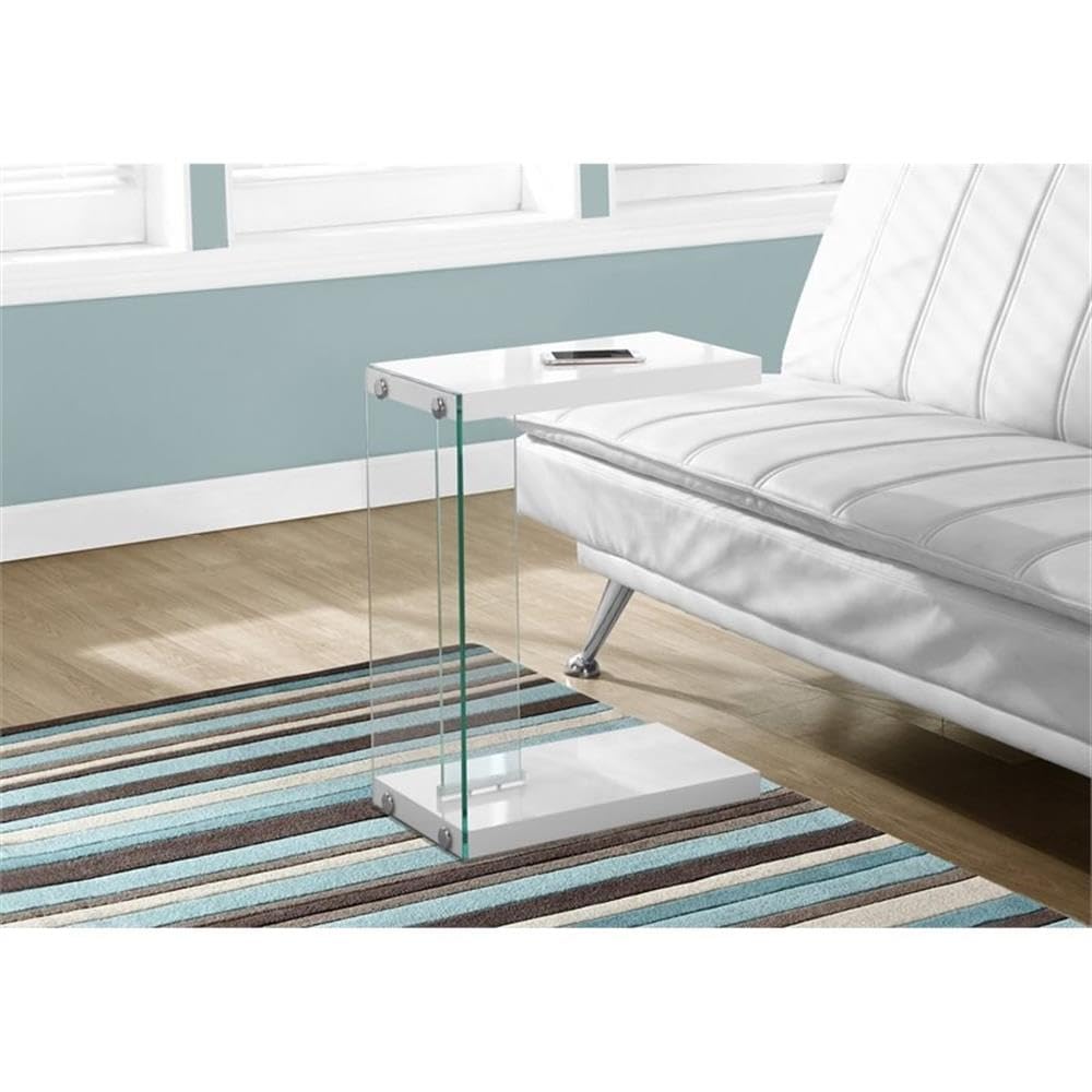 Monarch Specialties , C Table - Tempered Glass Accent Table, Glossy White C-Table