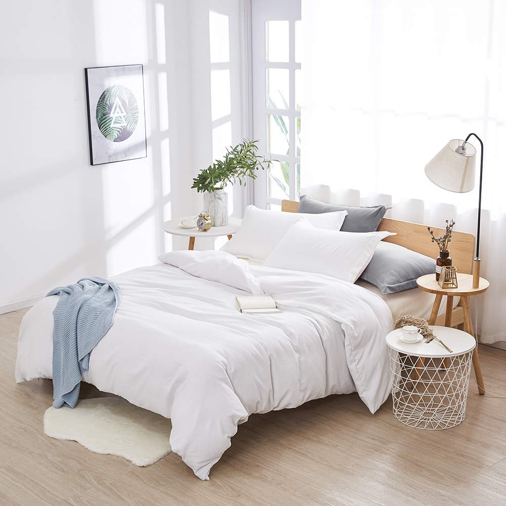 Dreaming Wapiti Duvet Cover King,Washed Microfiber King Size Duvet Cover Set,Solid Color - Soft And Breathable With Zipper Closure & Corner Ties (White, King)