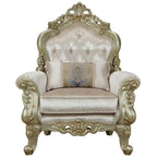 Acme Gorsedd Chair with 1 Pillow in Cream Fabric and Golden Ivory